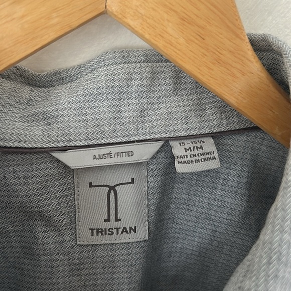 Tristan button down shirt 15 15.5 medium grey chevron - Picture 3 of 6